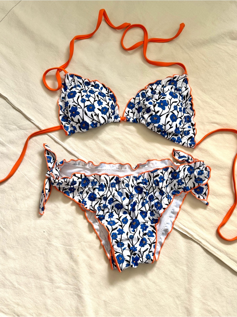 Blue Floral Bikini with Orange Trim - Kids Swim